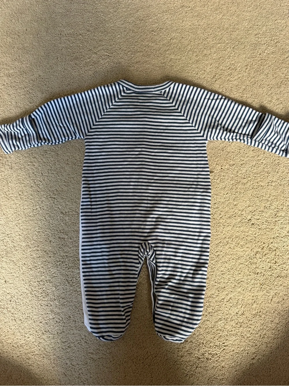 Kissy Kissy White One-Piece Footie with Navy Stripes and Sailboat Embroidery